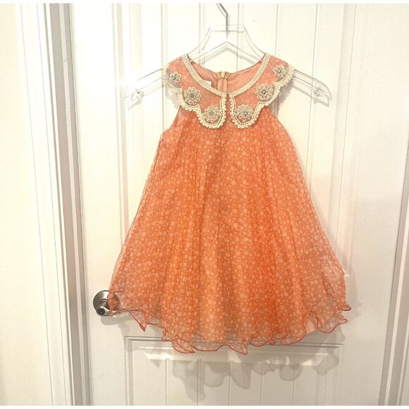 Bonnie Jean Orange Polka Dot Twirl Collar Fancy Easter Party Dress Girls Size 4 - Picture 11 of 12